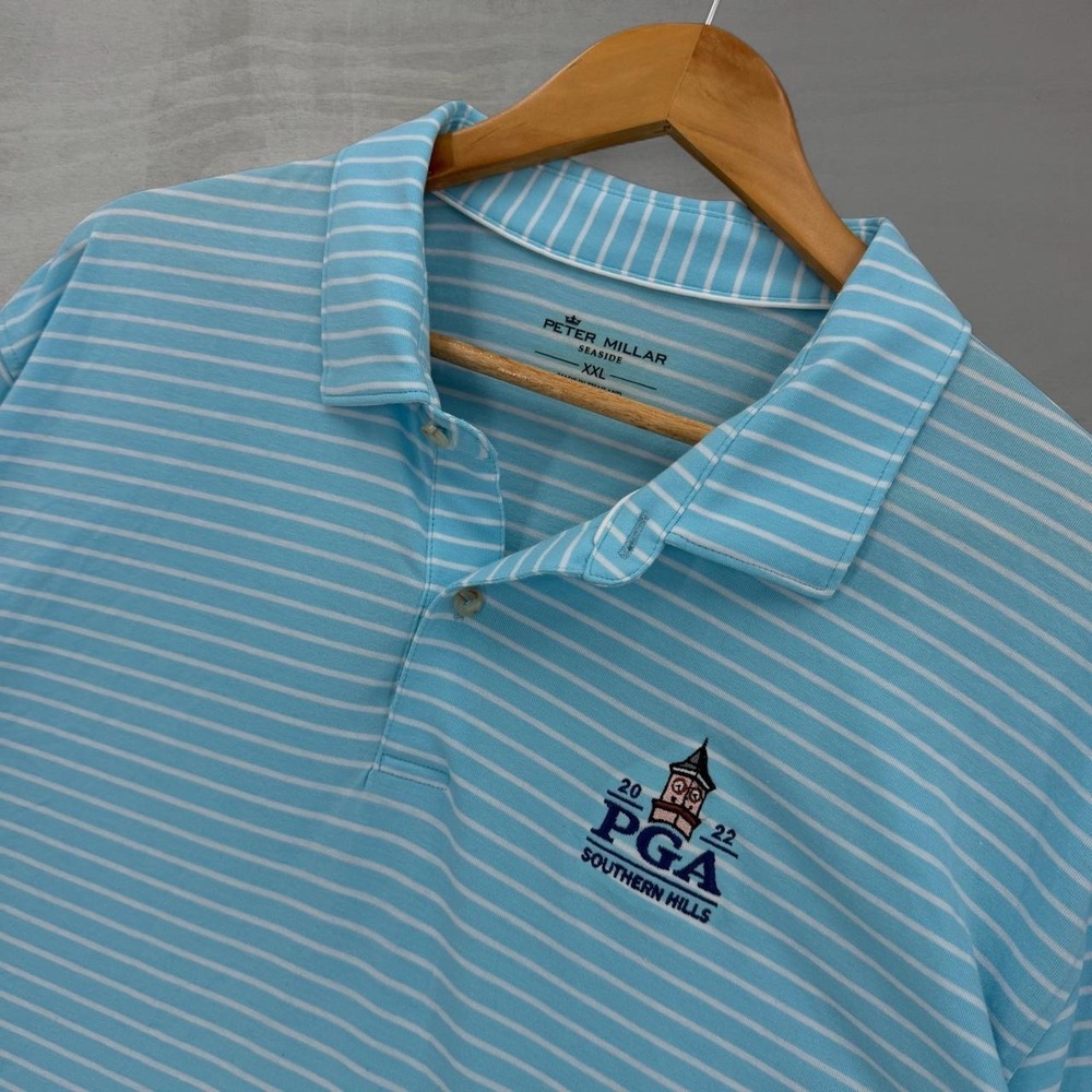 Peter Millar Polo Shirt Blue Striped 2022 PGA Southern Hills XXL